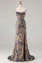 Tessa Sequin Dress with Corset Bodice and High Slit