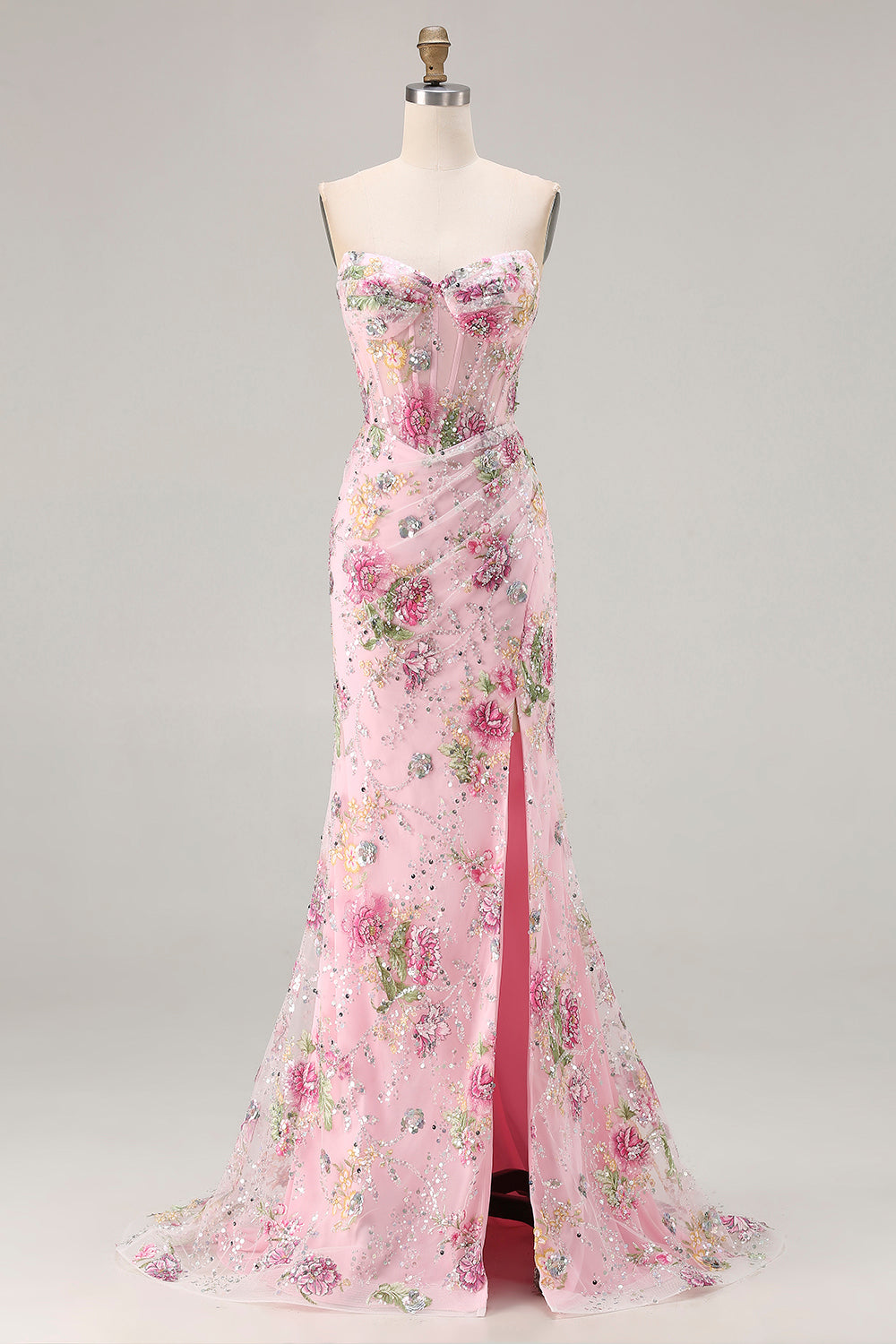 Tessa Sequin Dress with Corset Bodice and High Slit