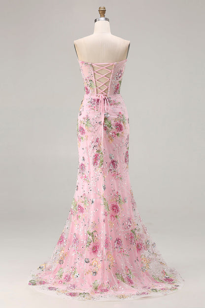 Tessa Sequin Dress with Corset Bodice and High Slit