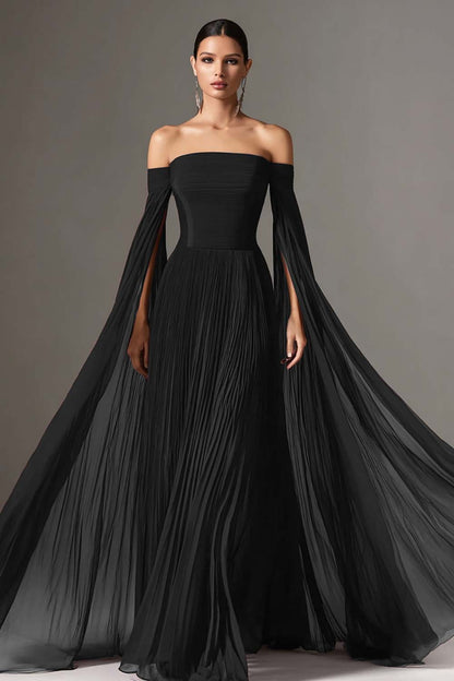 Sadie Burgundy Dress with Off Shoulder Neck and Chiffon Cape