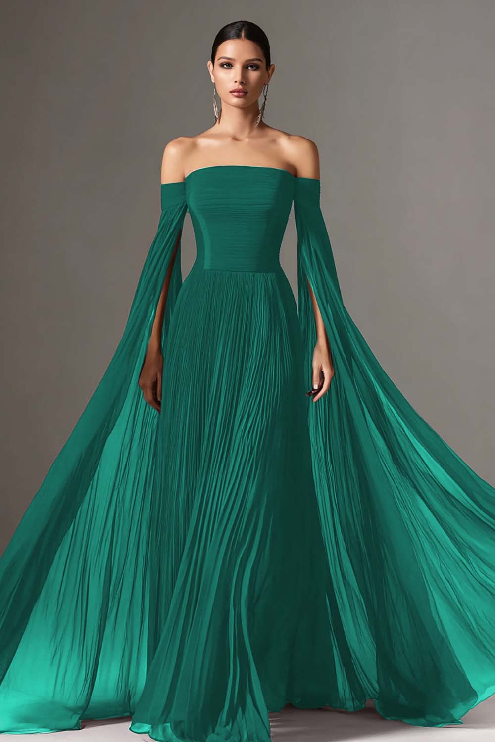 Sadie Burgundy Dress with Off Shoulder Neck and Chiffon Cape