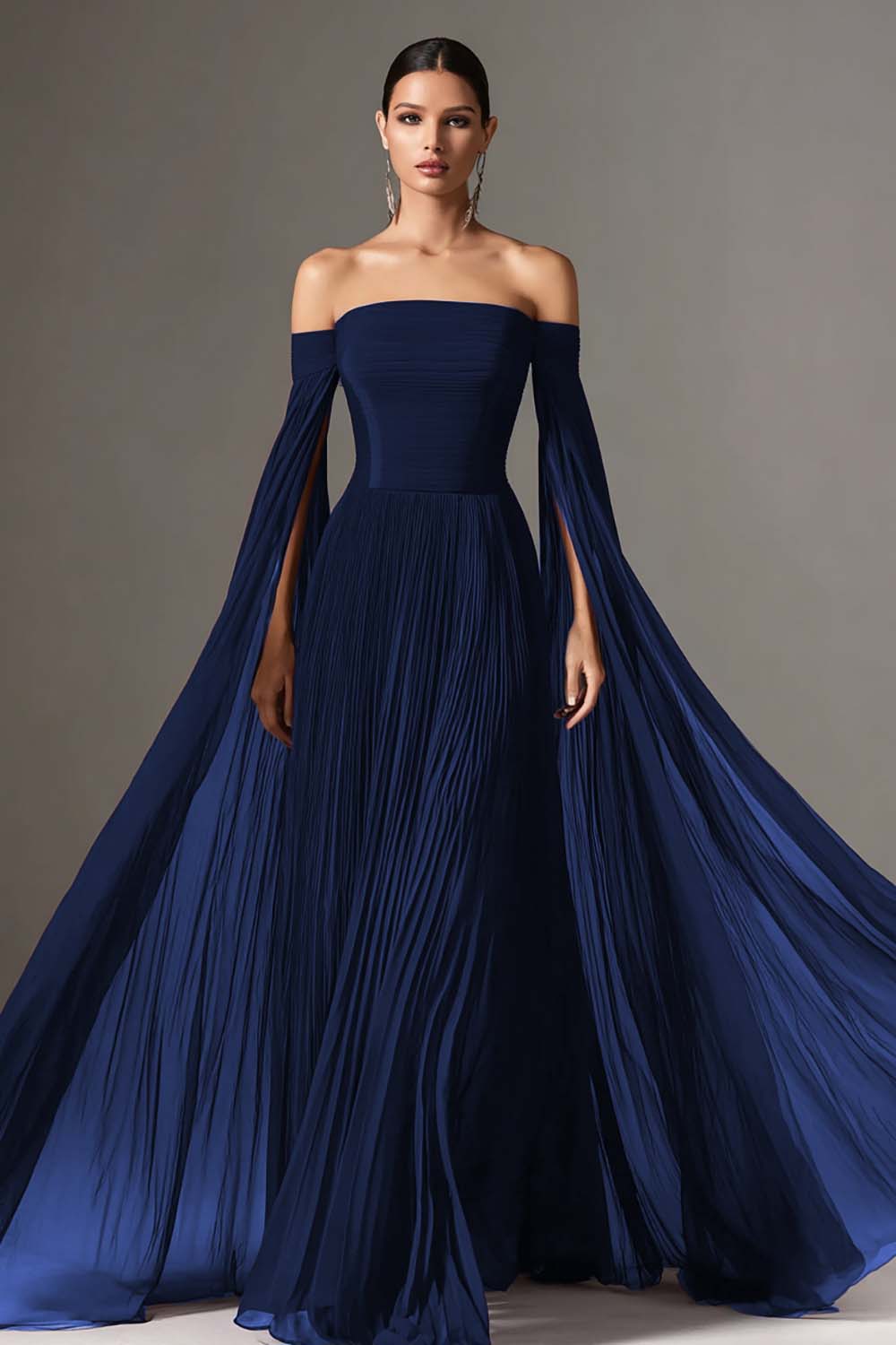 Sadie Burgundy Dress with Off Shoulder Neck and Chiffon Cape