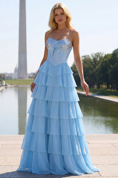 Savannah Sequin Dress with Corset Bodice and Tiered Ruffles
