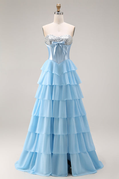 Savannah Sequin Dress with Corset Bodice and Tiered Ruffles