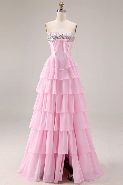 Savannah Sequin Dress with Corset Bodice and Tiered Ruffles