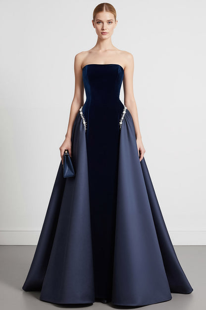 Hester Velvet Dress with Strapless Bodice and Cape Back