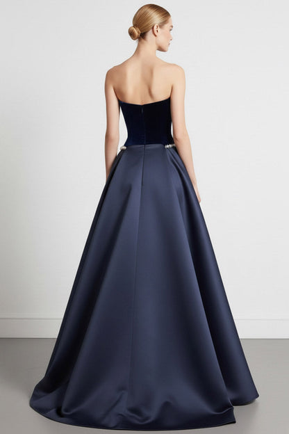 Hester Velvet Dress with Strapless Bodice and Cape Back