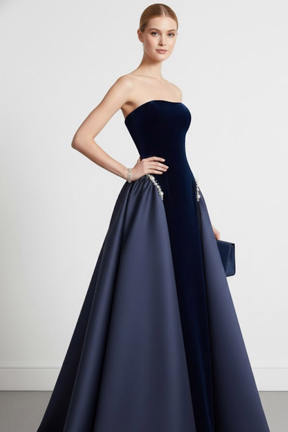 Hester Velvet Dress with Strapless Bodice and Cape Back