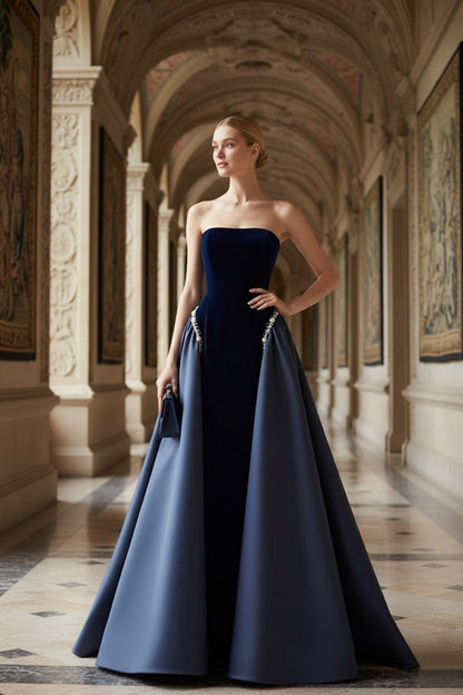 Hester Velvet Dress with Strapless Bodice and Cape Back