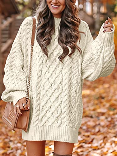 Felice Sweater Dress with Cable Knit and Balloon Sleeves