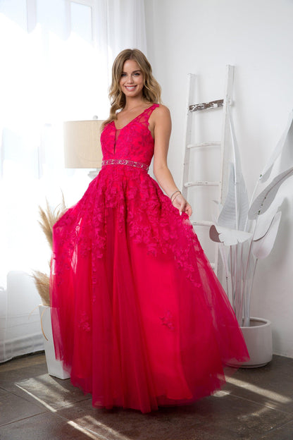 Joelle Formal Gown with Sweetheart Neck and Tulle Skirt