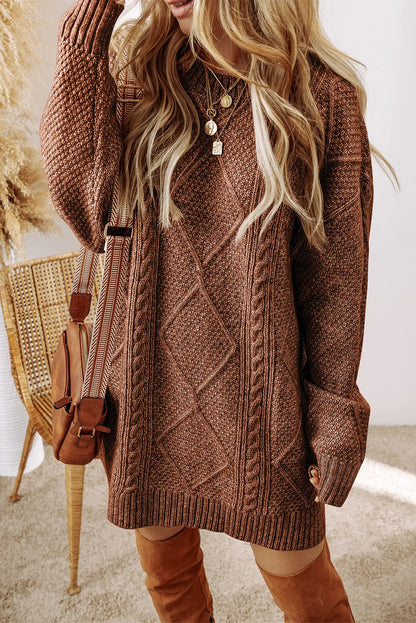 Dagny Sweater Dress with Cable Knit and Round Neck