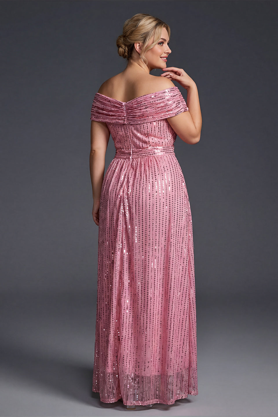 Gaia Sequin Dress with Off-Shoulder Neck and Empire Waist