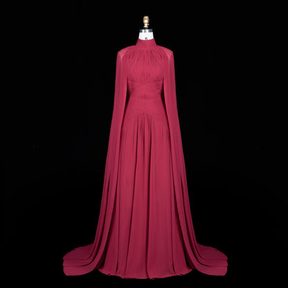 Leigh Evening Gown with Pleated Chiffon and Cape Detail