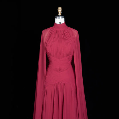 Leigh Evening Gown with Pleated Chiffon and Cape Detail