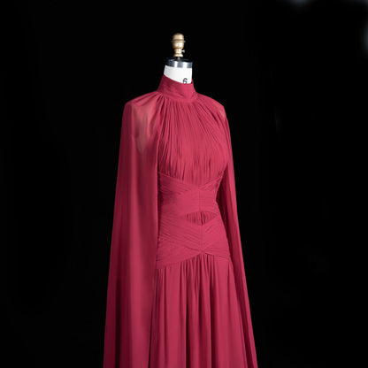 Leigh Evening Gown with Pleated Chiffon and Cape Detail