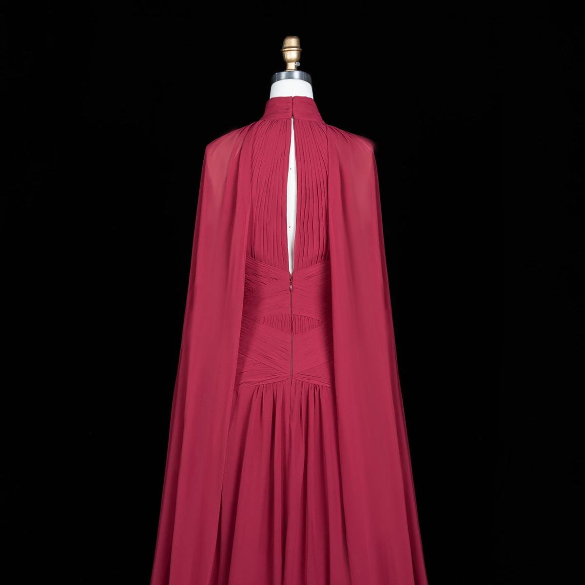 Leigh Evening Gown with Pleated Chiffon and Cape Detail