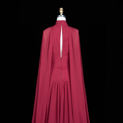 Leigh Evening Gown with Pleated Chiffon and Cape Detail