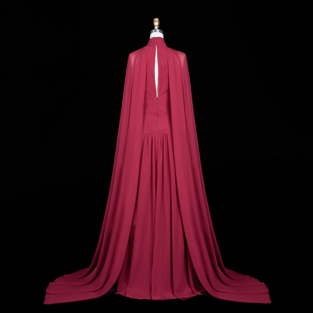 Leigh Evening Gown with Pleated Chiffon and Cape Detail