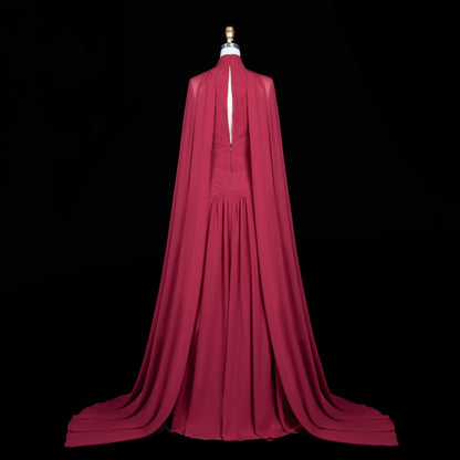 Leigh Evening Gown with Pleated Chiffon and Cape Detail