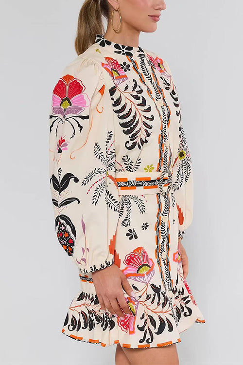 Orlaith Long Sleeve Mini Dress with Floral Print and Buttons