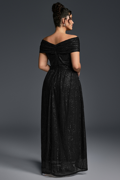 Gaia Sequin Dress with Off-Shoulder Neck and Empire Waist