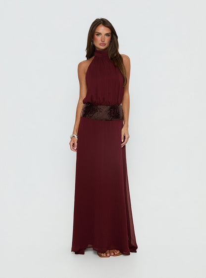 Linnet Sequin Dress with Halter Neck and Drop Waist