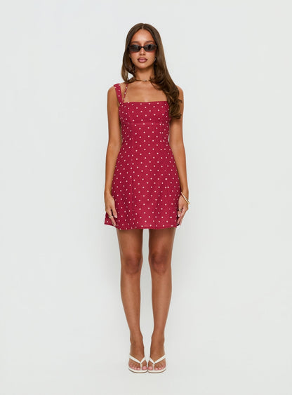 Madeline Red Dress with Polka Dots and Halter Neckline