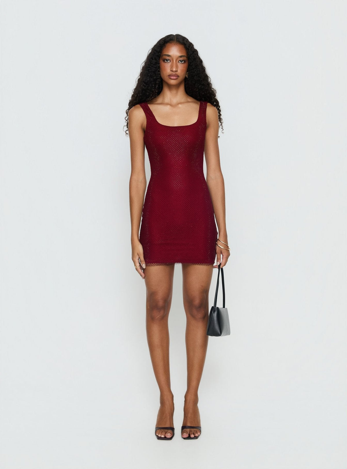 Ines Burgundy Dress with Scoop Neck and Open Back