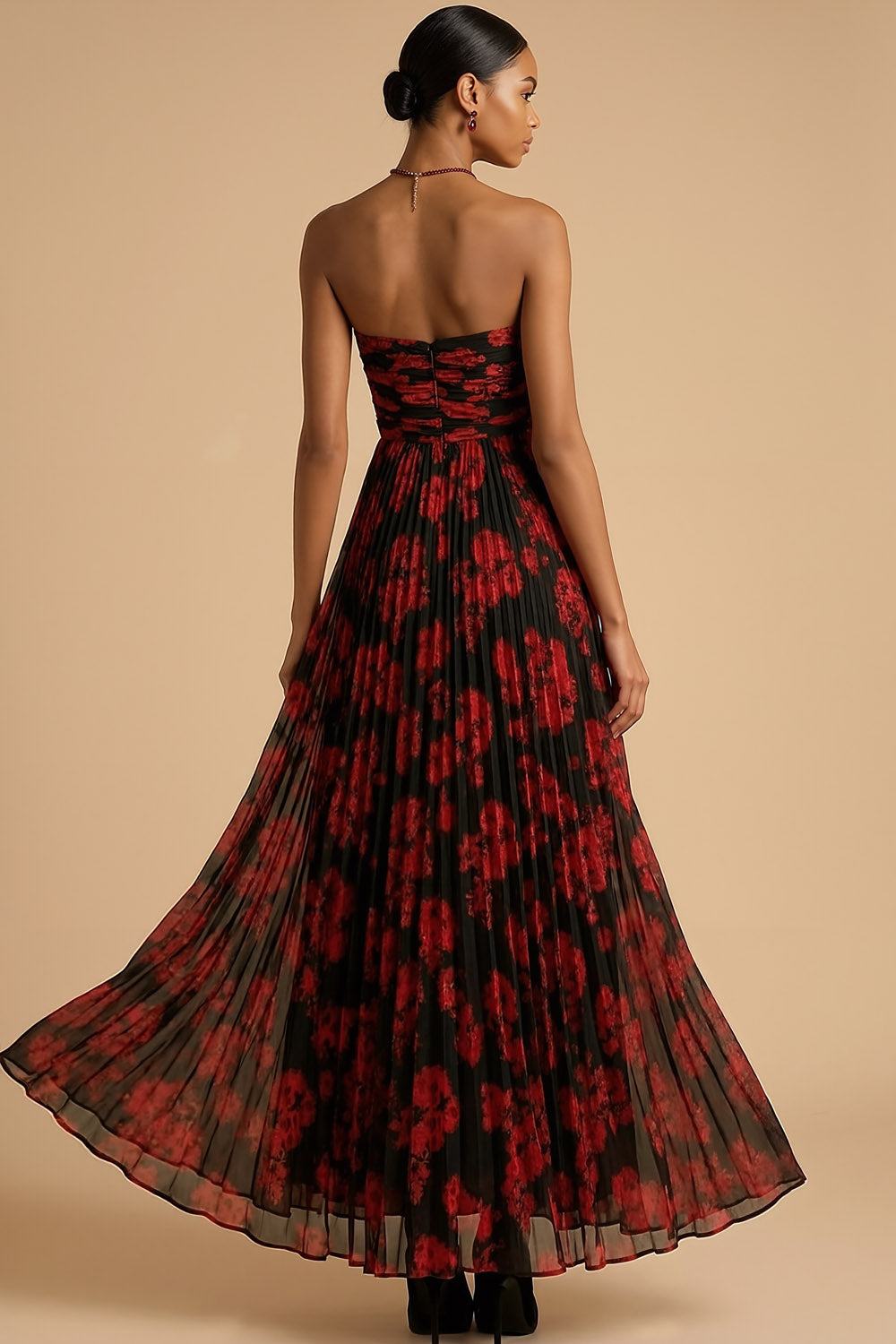 Tallulah Red Dress with Floral Print and Pleated Skirt
