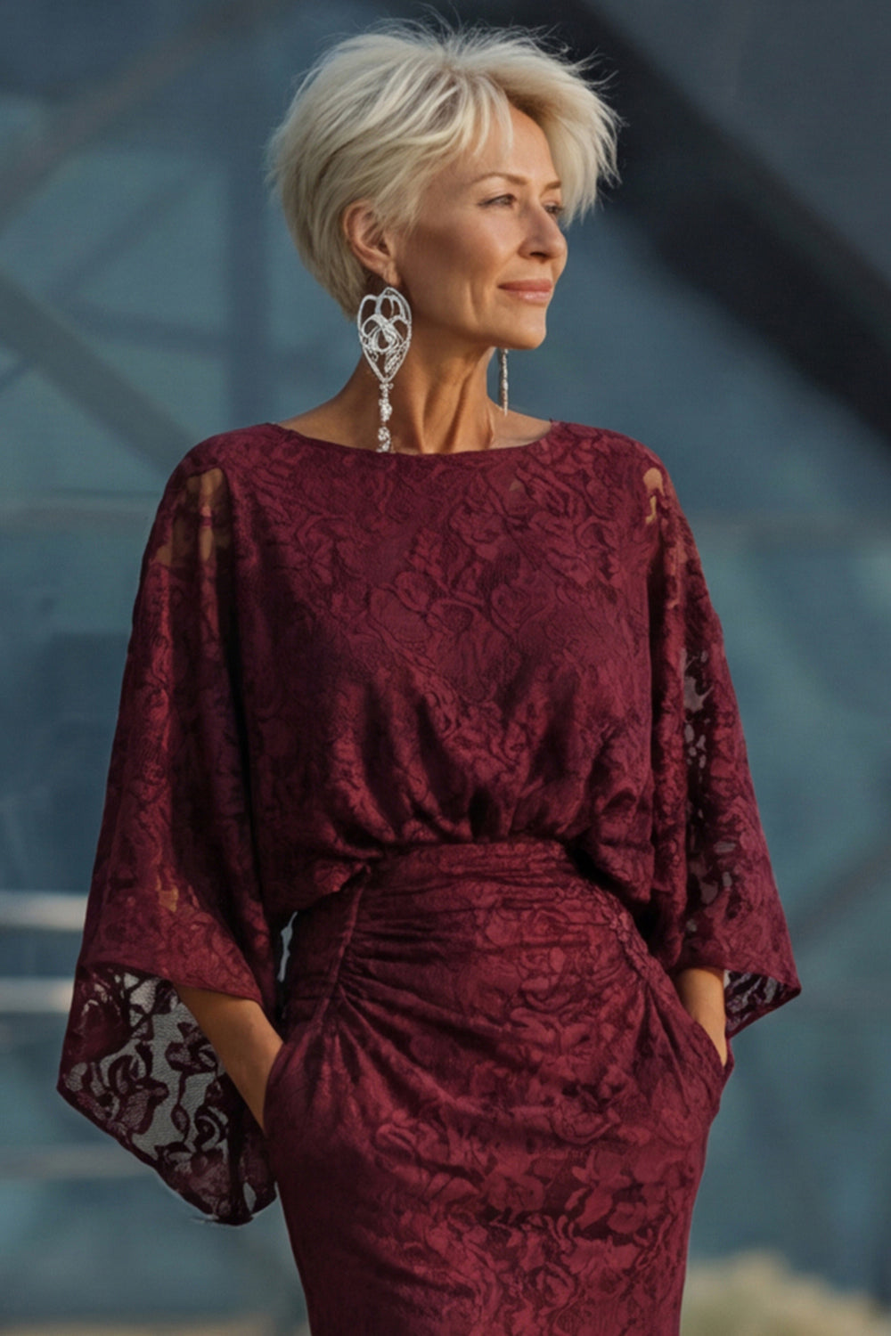 Florelle Lace Burgundy Sheath Dress