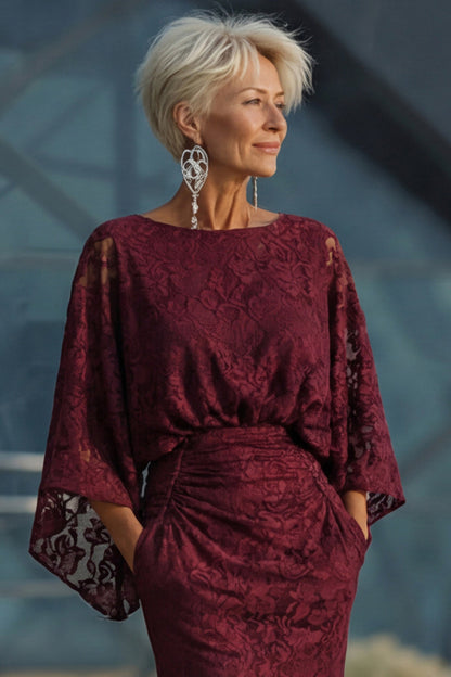 Florelle Lace Burgundy Sheath Dress