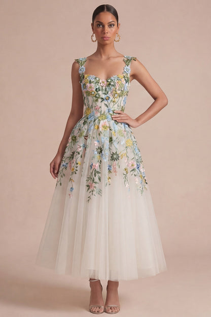 Caelia Floral White Midi Dress