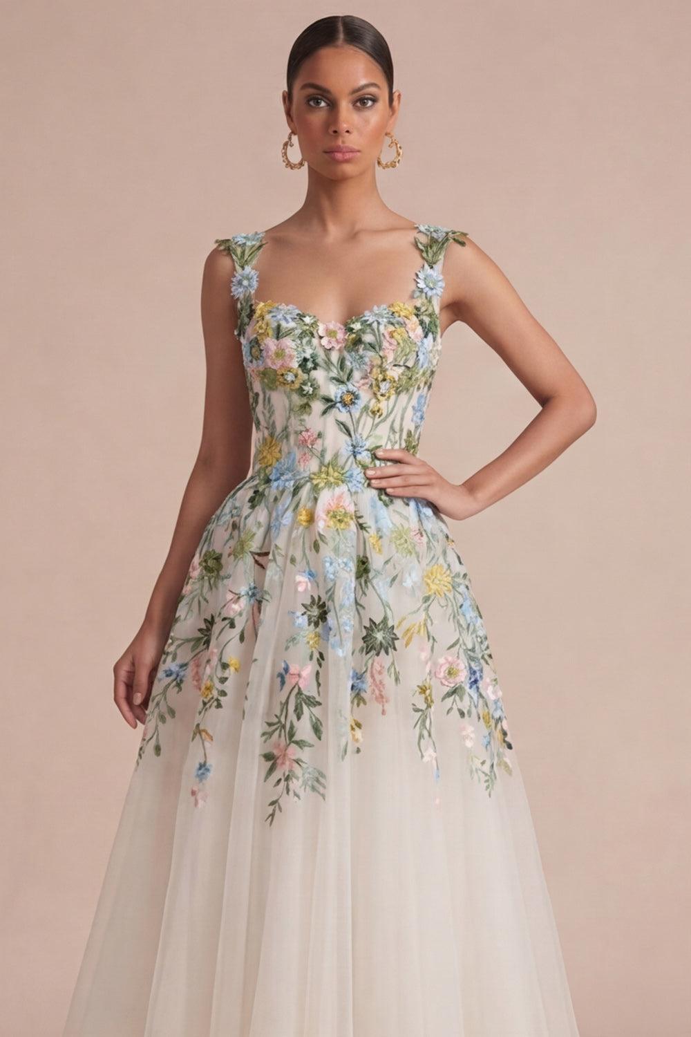 Caelia Floral White Midi Dress