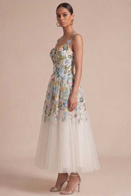 Caelia Floral White Midi Dress