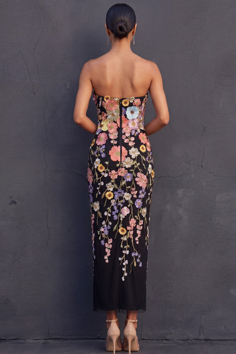 Aleta Floral Appliqué Strapless Midi Dress