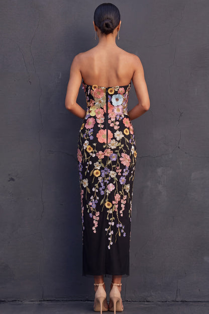 Aleta Floral Appliqué Strapless Midi Dress