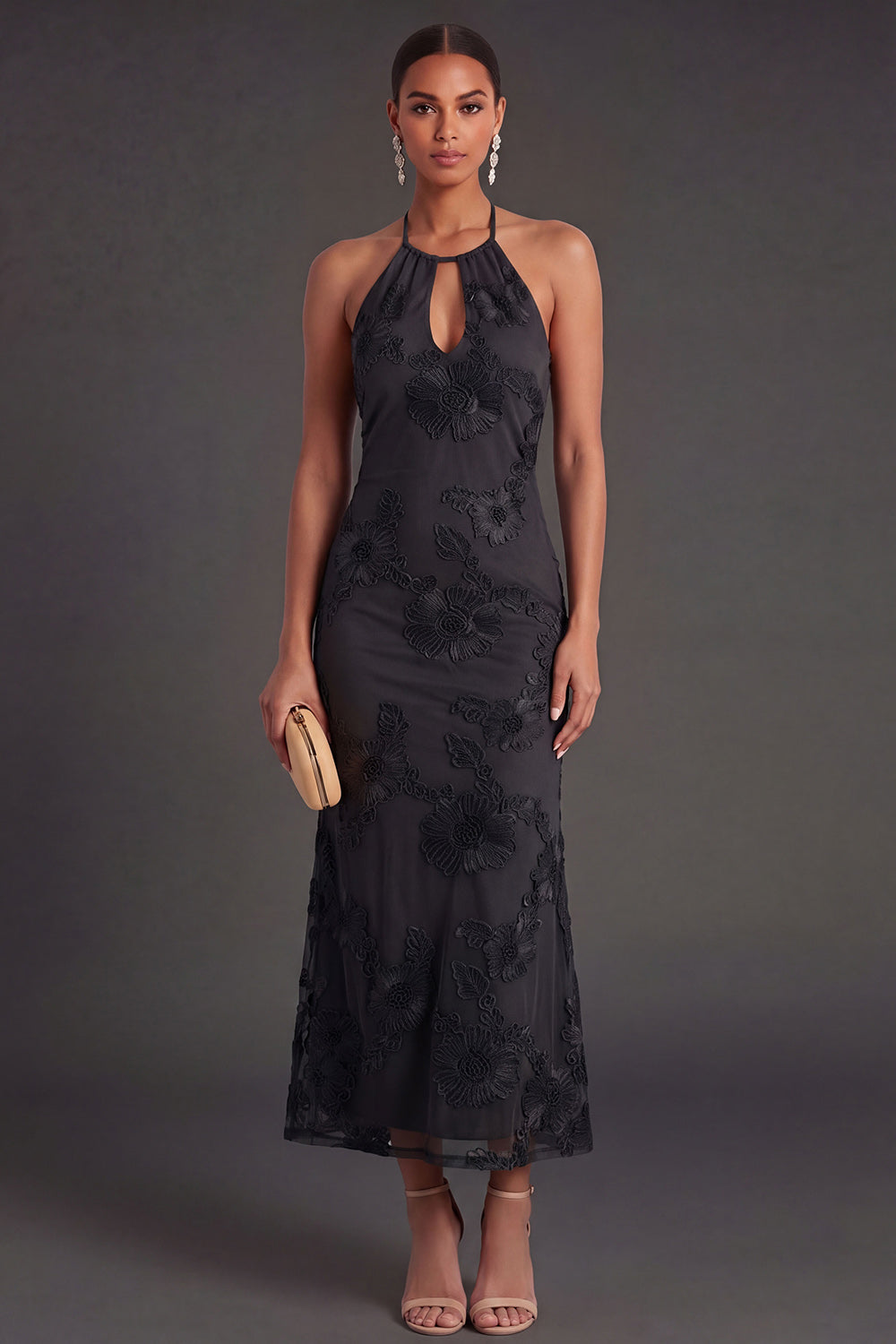 Clemency Floral Appliqué Mermaid Midi Dress