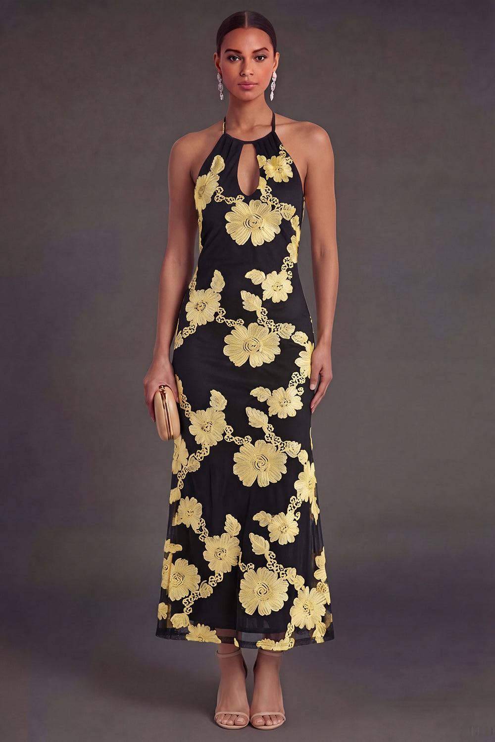 Clemency Floral Appliqué Mermaid Midi Dress