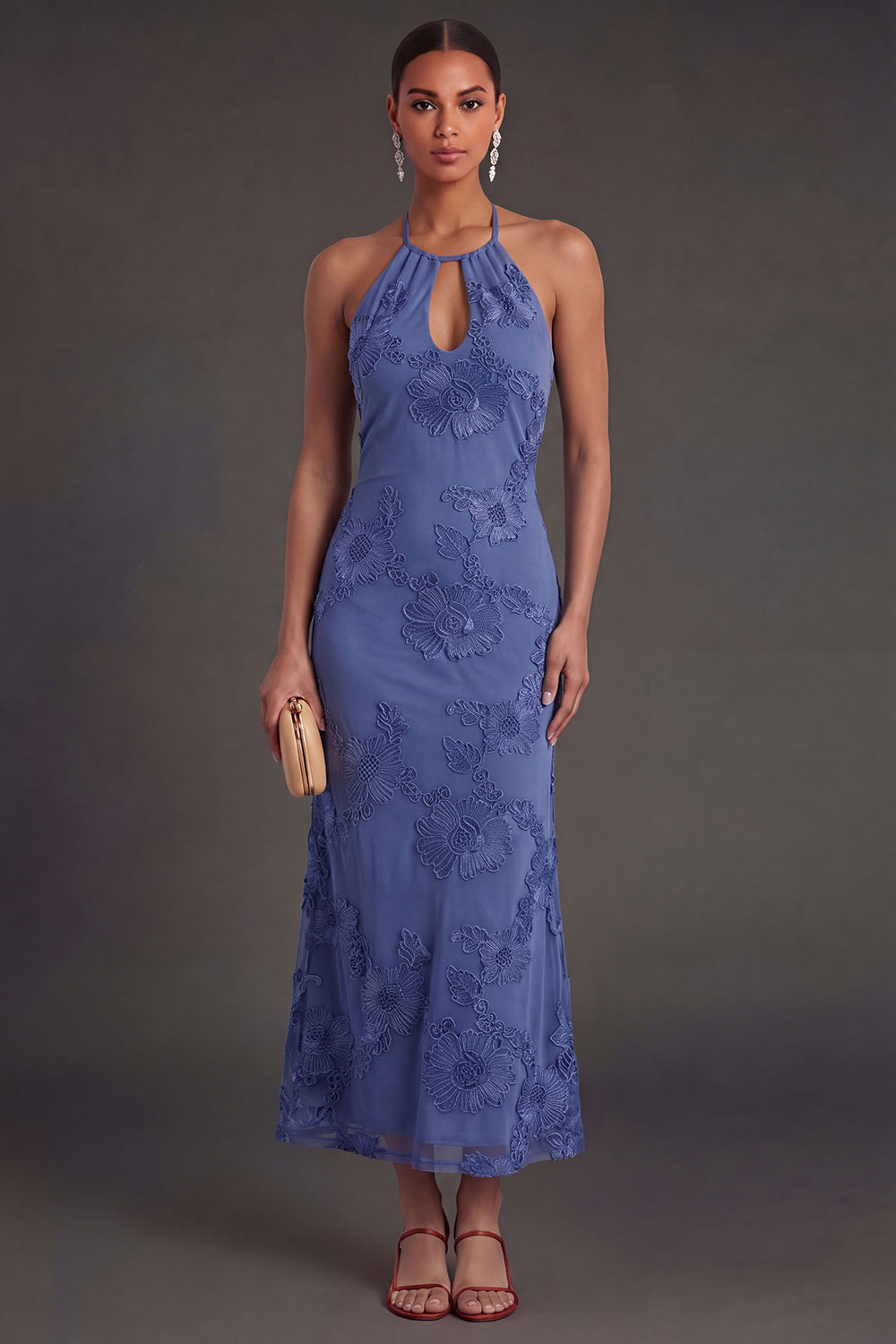 Clemency Floral Appliqué Mermaid Midi Dress