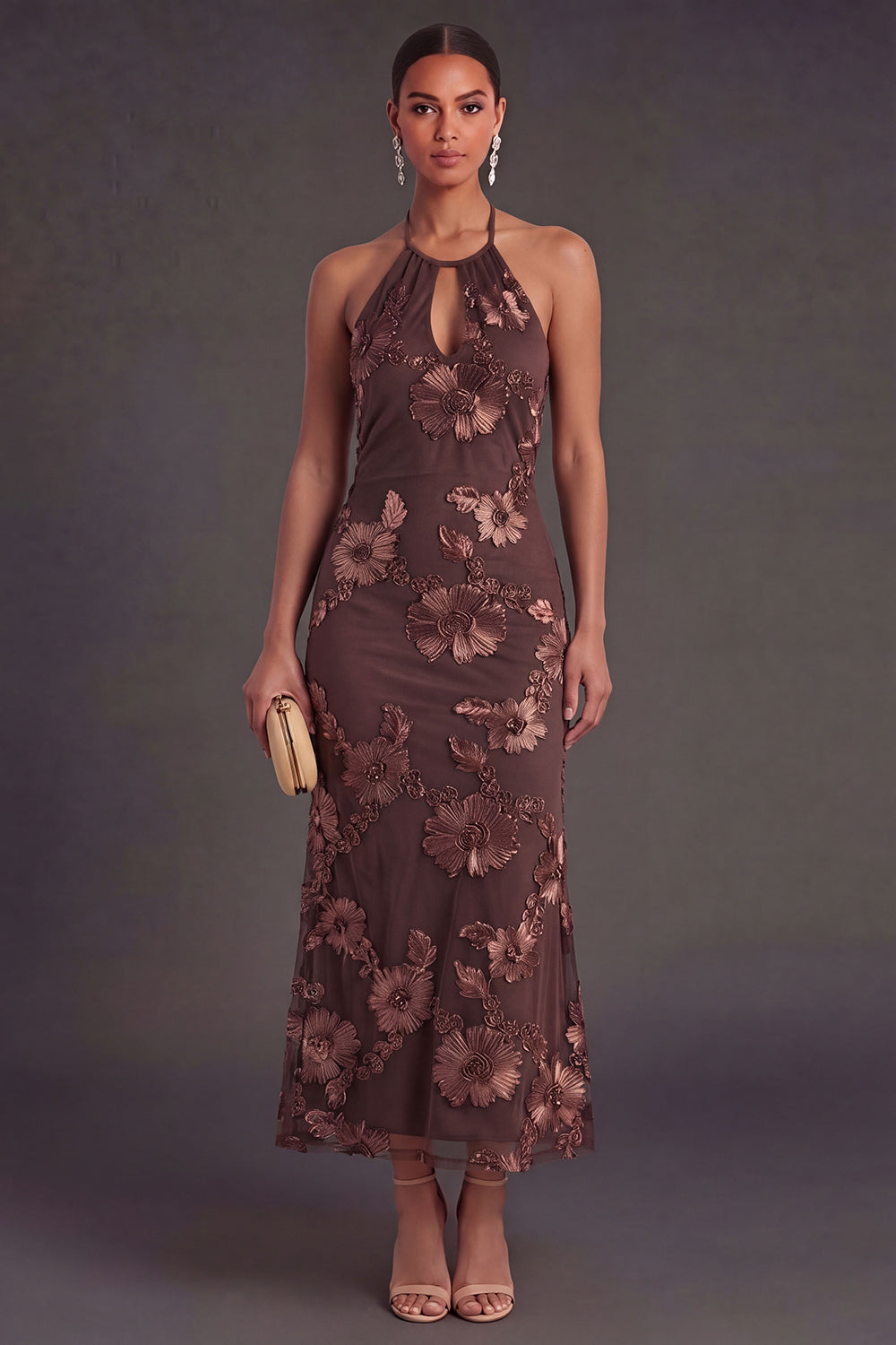 Clemency Floral Appliqué Mermaid Midi Dress
