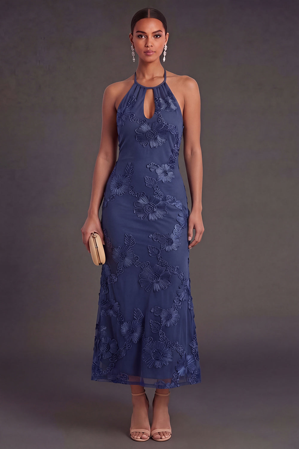 Clemency Floral Appliqué Mermaid Midi Dress