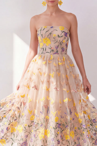 Pixie Floral Strapless Maxi Dress