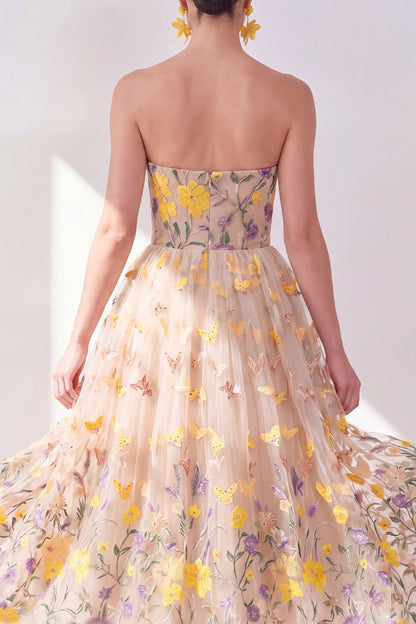Pixie Floral Strapless Maxi Dress