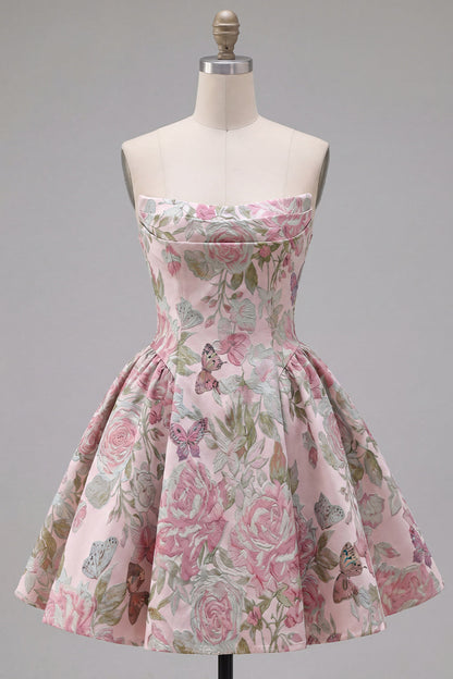 Harlow Homecoming Dress with Strapless Neck and Ruched Body