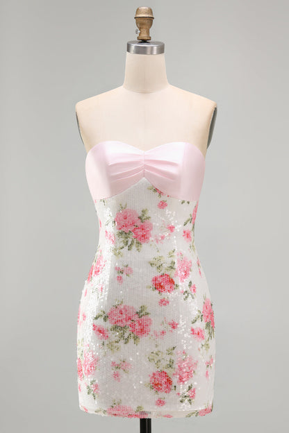 Wilhelmine Sequin Dress with Bow Back and Floral Print