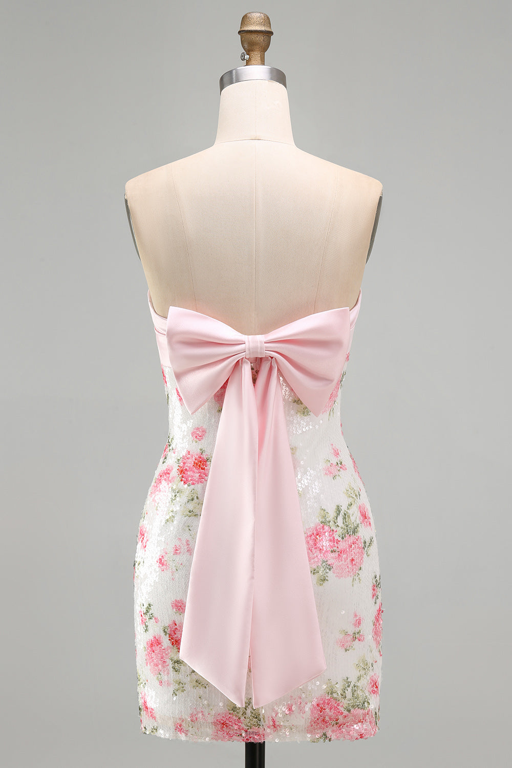 Wilhelmine Sequin Dress with Bow Back and Floral Print