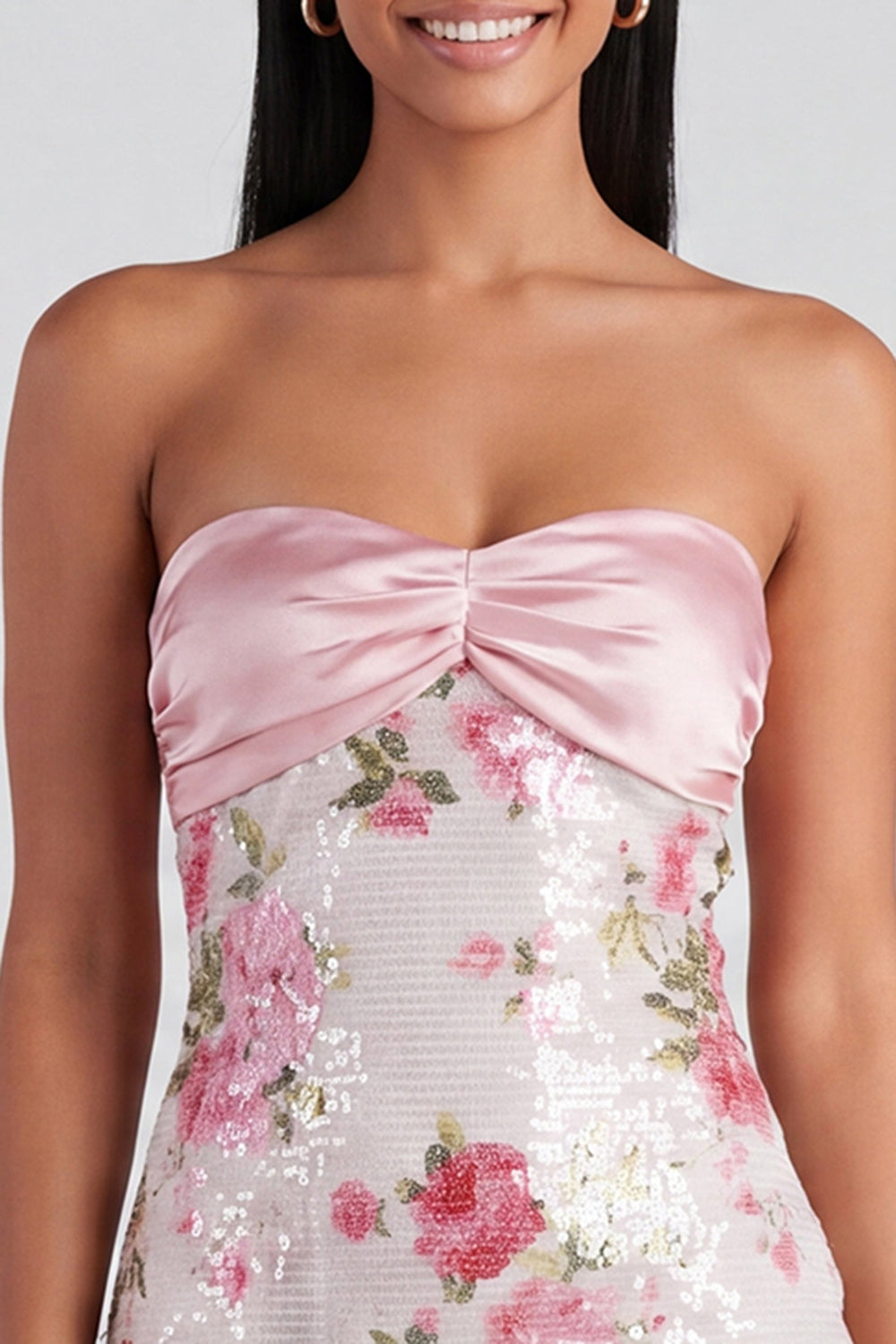 Wilhelmine Sequin Dress with Bow Back and Floral Print