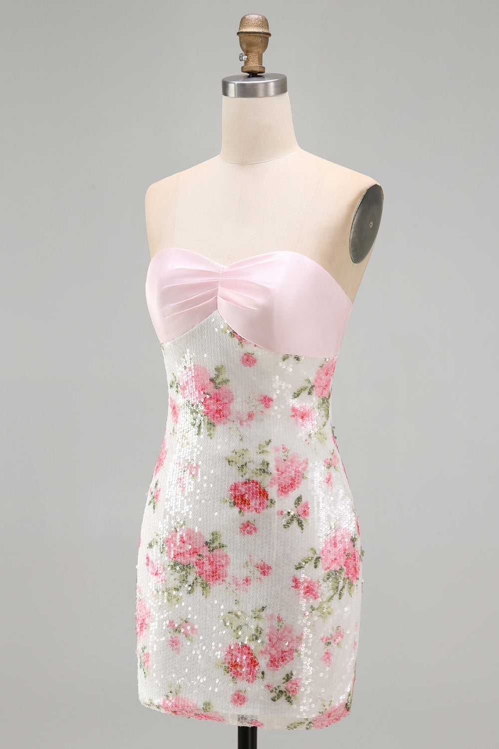 Wilhelmine Sequin Dress with Bow Back and Floral Print