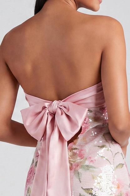 Wilhelmine Sequin Dress with Bow Back and Floral Print